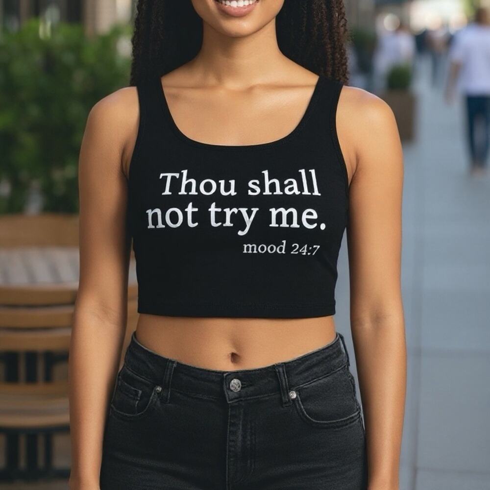 NWOT boutique  Hall shall not try me mood 24:7 Black Graphic Crop Top